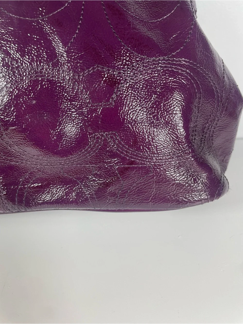 Coach Signature Stitch Plum Patent Leather Kiss-lock Carryall Y2K